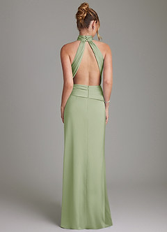 Azazie Gracelynn Bridesmaid Dresses Dusty Sage Sheath Pleated Stretch Satin Dress image8