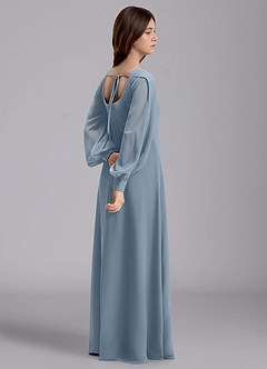 Azazie Bondi Junior Jurk van Chiffon met A-Lijn Blouson Stoffig Blauw image6