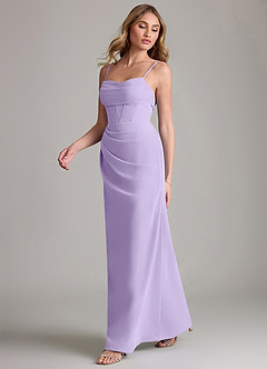 Azazie Mai Vestidos de damas de honor Vestido de Lila de Gasa de Corte Recto con Plisado image4