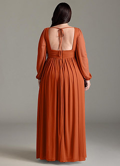Azazie Norah Bridesmaid Dresses Burnt Orange A-Line V-Neck Long Sleeve Chiffon Dress image7
