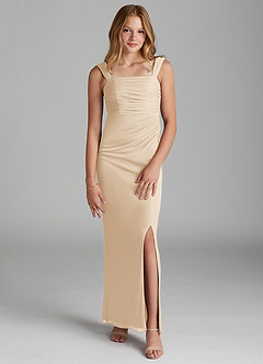 Azazie Jesaphine Junior Champagne Sheath Pleated Mesh Dress image1