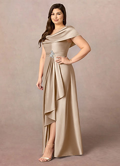 Azazie Branford Kleider für die Brautmutter A-Linie Plissee Stretch-Satin Kleid Taupe image11