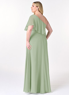 Azazie Lizzy Jurken voor bruidsmeisjes Jurk van Chiffon met A-Lijn One-Shoulder Stoffige Salie image11