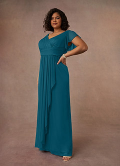 Azazie Reneya Mother of the Bride Dresses Ink Blue A-Line Pleated Mesh Dress image8
