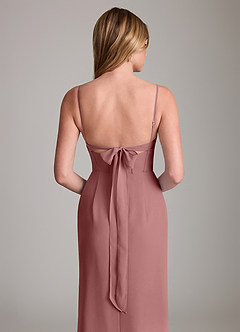 Azazie Mai Vestidos de damas de honor Vestido de Rosa Del Desierto de Gasa de Corte Recto con Plisado image6