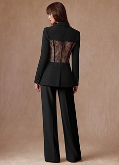 front Juliette Negro Traje de pantalón con paneles de encaje de tejido refinado