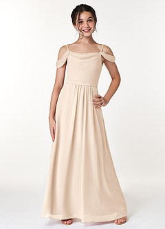 Azazie Alivia Junior White Alabaster A-Line Off the Shoulder Chiffon Dress image1