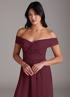 Azazie Lamara Bridesmaid Dresses Cabernet Off the Shoulder Chiffon Convertible Jumpsuit image7