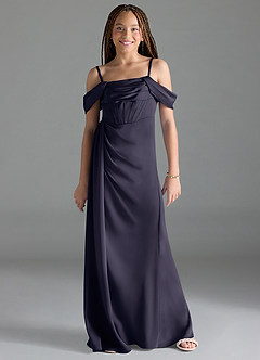 Azazie Amyra Junior Stormy Sheath Off the Shoulder Stretch Satin Dress image1