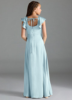 Azazie Bondi Junior Cloud Blue A-Line Side Slit Stretch Satin Dress image2