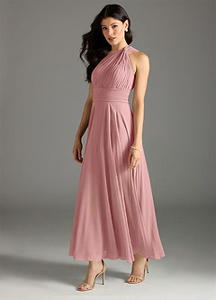 Azazie Charlize 신부 들러리 드레스 A라인 한쪽 어깨 쉬폰 발목 길이 드레스 image4