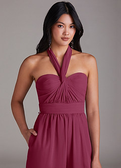 Azazie Lamara Bridesmaid Dresses Mulberry Off the Shoulder Chiffon Convertible Jumpsuit image9