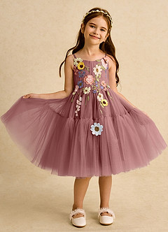 Azazie Osea Flower Girl Dresses Desert Rose Ball-Gown Pleated Tulle Dress image8
