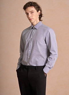 front Aiden White Classic Blue 100% Cotton Non-Iron Striped Dress Shirt