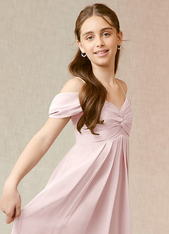 Azazie Kaitlynn Junior Vestido de Rosa Rubor de Gasa de Corte En A con Vestidos sin tirantes image6