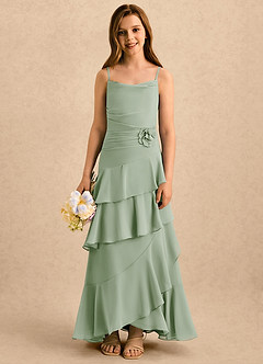 Azazie Indiah Girls Formal Blomsterpigekjoler A-Line Rynket Chiffon Gulv-længde Kjole image1