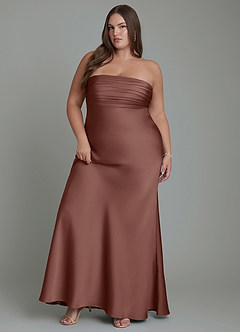 Azazie Saylor Vestidos de damas de honor Vestido Expresado de Satén Elástico de Corte Sirena con Palabra de honor image11