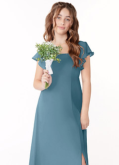 Azazie Bondi Junior Bermuda A-Line Bow Chiffon Dress image4
