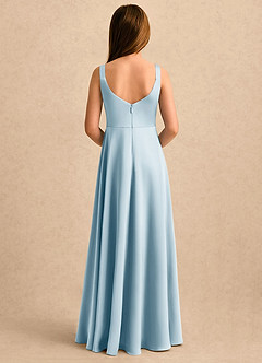 Azazie June Girls Formal Flower Girl Dresses Sky Blue A-Line Lace Stretch Satin Dress image4