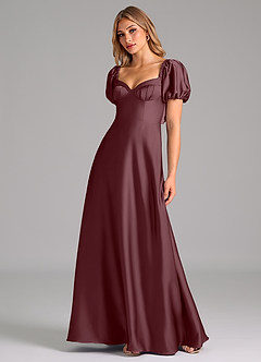 Azazie Fatima Vestidos de damas de honor Vestido de Sangrado de Satén Elástico de Corte en A con Plisado image4