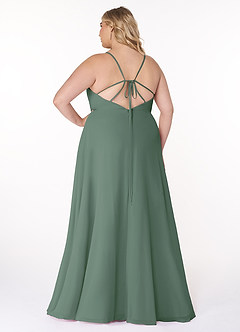 Azazie Everleigh Abiti da Damigella Abito A-Line in Chiffon con Scollo a Cuore a Pieghe Eucalipto image9