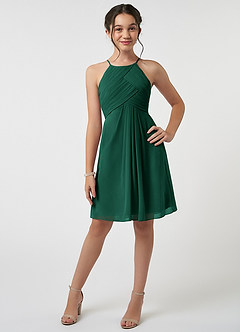 Azazie Ginny Junior Emerald A-Line Pleated Chiffon Dress image1