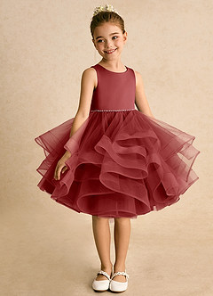 Azazie Tinie Flower Girl Dresses Rust Ball-Gown Bow Tulle Dress image3