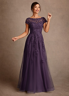 Azazie Jalinda Mother of the Bride Dresses Plum A-Line Lace Chiffon Dress image3