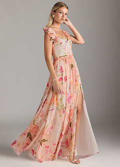Azazie Nalin Bridesmaid Dresses Abstract Bouquet Floral A-Line Ruched Chiffon Dress image4