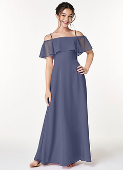Azazie Maggie Junior Stormy A-Line Off the Shoulder Chiffon Dress image3