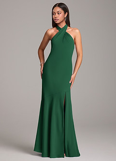 Azazie Lorena Vestidos de damas de honor Vestido de Verde Oscuro de Gasa de Corte Sirena con Plisado image4