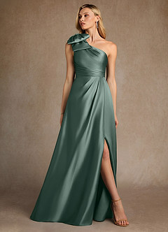 Azazie Easton Mother of the Bride Dresses Sea Moss A-Line One Shoulder Stretch Satin Dress image4