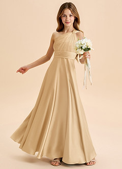 Azazie Charlize Junior Robe Trapèze en Satin extensible Plissée Or image4