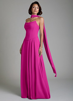 Azazie Ira Vestidos de damas de honor Vestido Fucsia de Gasa de Línea A con Corsé image8