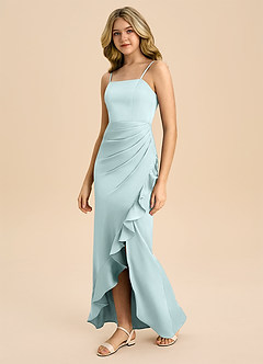 Azazie Buzzy Junior Sea Glass Sheath Pleated Stretch Satin Dress image7