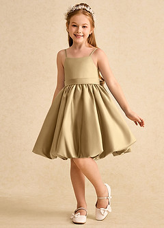 Azazie Davine vestidos de niña de las flores Vestido de Oro de Satin Mate de Corte En A con Tirante Espagueti image5