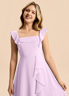 Azazie Nori Junior Frosted Lilac A-Line Ruched Chiffon Dress image7