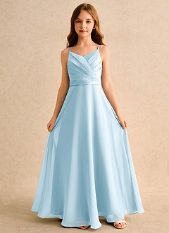 Azazie Umina Girls Formal vestidos de niña de las flores Vestido de Azul Cielo de Satin Mate de Corte en A con Plisado image4