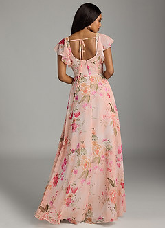 Azazie Bondi Bridesmaid Dresses Abstract Bouquet Floral A-Line Ruffled Chiffon Dress image3