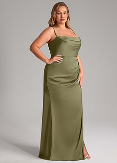 Azazie Leonis Bridesmaid Dresses Pistachio Mermaid Pleated Stretch Satin Convertible Dress image13