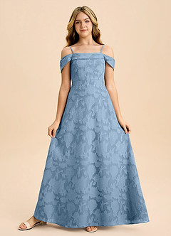 Azazie Anselie Junior Powder Blue A-Line Off the Shoulder Floral Burnout Dress image5