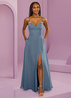Barbie ♥ Azazie Robes de demoiselle d'honneur Robe Trapèze en Mousseline de soie avec poches Violet Crépusculaire image1