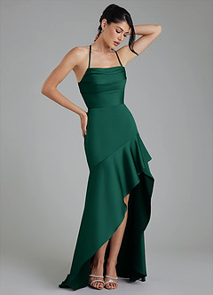 Azazie Jaslene Robes de demoiselle d'honneur Robe Trapèze en Satin extensible Corset émeraude image5