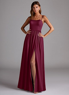 Azazie Calianna Bridesmaid Dresses Mulberry A-Line Off the Shoulder Stretch Satin Convertible Dress image1