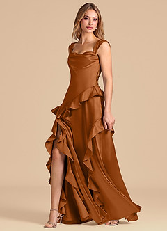 Azazie Sloane 신부 들러리 드레스 A라인 스윗하트 네크라인 메탈릭 새틴 바닥 길이 드레스 image4