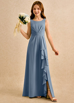 Azazie Chibi Girls Formal Blumenmädchenkleider A-Linie Plissee Chiffon Kleid Zwielichtviolett image1