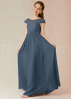 Azazie Silvermist Junior A-Linie Plissee Chiffon Kleid Neptunblau image3