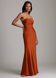 Azazie Saylor Brudtärnklänningar Klä av Sjöjungfru i Stretch Satin Axelbandslös Bränd Apelsin image4