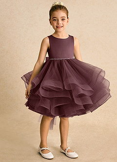Azazie Tinie Blumenmädchenkleider Ballkleid Schleifen Tüll Kleid Sangria image2