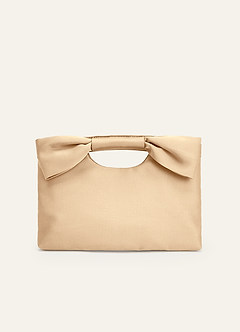 front Matching Color Stretch Satin Bow Embellished Clutch